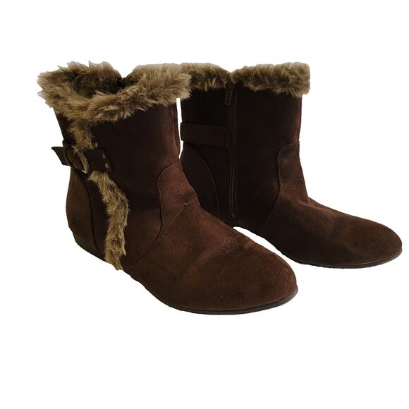 Bay Stuido Faux Fur Brown Ankle Boots Size 10M - Picture 1 of 7